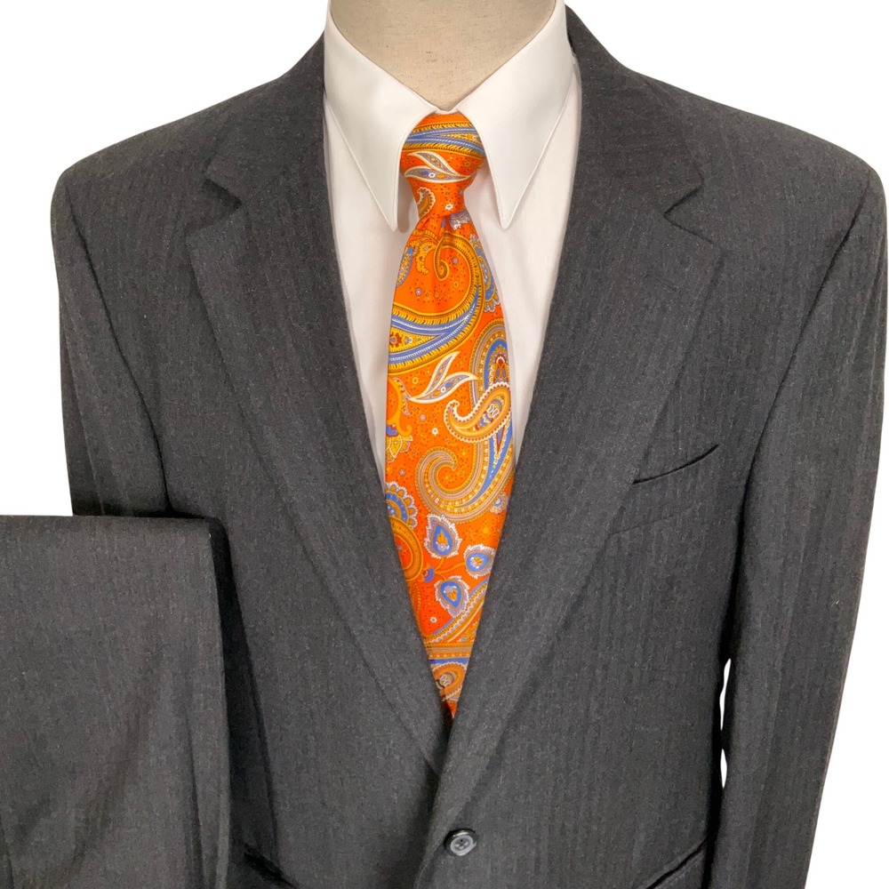 Jos. A. Bank Suit Mens 42L Charcoal Gray Herringbone Wool Cashmere